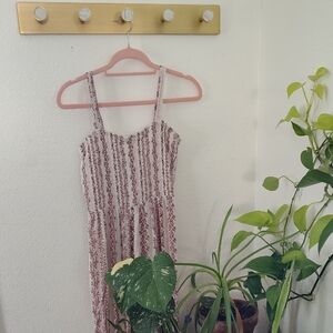 Mimi Chica Cream and Pink Floral Smocked Jumpsuit